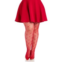 Plus Valentina Heart Net Tights - 1x 2x - Red