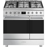 Smeg Symphony C92GPX2 90cm wide Dual Fuel Range Cooker with Gas Hob and Pyrolytic Cleaning - Stainless Steel - A / A Rated