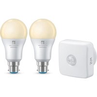 4LITE WiZ Connected Twin Smart LED Bulbs with PIR Sensor - B22, A60, Warm White