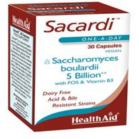 HealthAid Sacardi (Saccharomyces boulardii) 5billion +Vit B3+FOS 30 Vegica