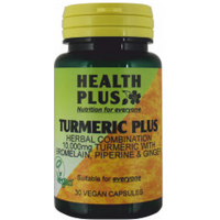 Health Plus Turmeric Plus 30 Vcaps high Curcumin Bromelain Black Pepper.