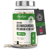 Vitabright Organic KSM-66 Ashwagandha 5500mg with Black Pepper. 90 capsules