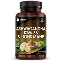 New Leaf Products Ashwagandha KSM-66 & Lions Mane 120 Capsules