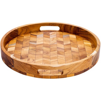 Herringbone Pattern Round Wooden Serving Tray