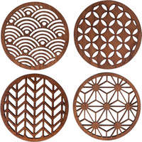 Japanese Patterns Upcycled Teak Wood Coasters - Individual / Set of 4