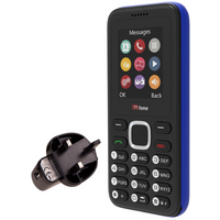 TTfone TT150 Unlocked Basic Mobile Phone UK Sim Free, Long Battery Life, Dual Sim with camera and games, easy to use, durable and light weight pay as you go - Blue with Mains Charger and GiffGaff Sim Card