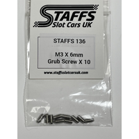 Staffs Slot Cars Grub Screw M3 X 6mm x 10 STAFFS 136