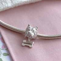 Westie Head Silver Charm Bead - Personalised