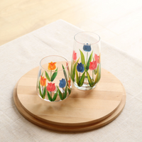 Hand Painted Tulip Drinking Glass