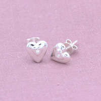 Sterling Silver Embedded Crystal Heart Stud Earrings