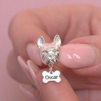 French Bulldog Head Silver Charm Bead - Personalised