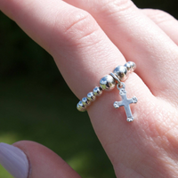 Cross on Silver Ball Bead Ring