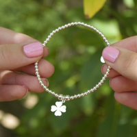 Lucky Four Leaf Clover on Silver Ball Bead Bracelet