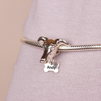 Greyhound Head Silver Charm Bead - Personalised