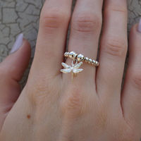 Dragonfly on Silver Ball Bead Ring