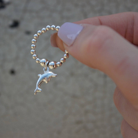 Dolphin on Silver Ball Bead Ring