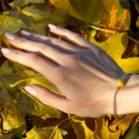 Gold Crystal Bead On Sterling Silver Ball Bead Bracelet