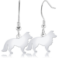 Border Collie Silhouette Silver Earrings