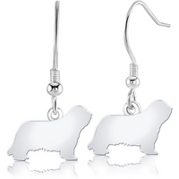 Bearded Collie Silhouette Silver Earrings