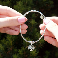 Circle Tree of Life on Silver Ball Bead Bracelet