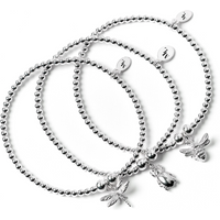 Bee, Beetle & Dragonfly - Set of 3 Silver Ball Bead Bracelets