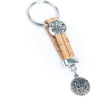 Cork and floral Pendant Handmade Keyring