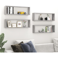 vidaXL Wall Cube Shelf 4 pcs Concrete Grey 80x15x26.5 cm Engineered Wood