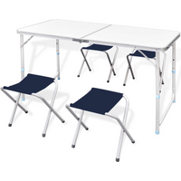 vidaXL Foldable Camping Table Set with 4 Stools Height Adjustable 120 x 60 cm