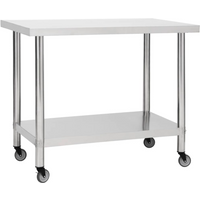 vidaXL Kitchen Work Table with Wheels 100x45x85 cm Stainless Steel