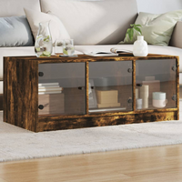 vidaXL Coffee Table with Glass Doors Smoked Oak 102x50x42 cm