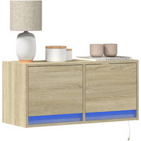 vidaXL TV Wall Cabinet with LED Lights Sonoma Oak 80x31x35 cm