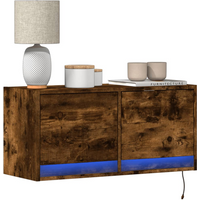 vidaXL TV Wall Cabinet with LED Lights Smoked Oak 80x31x35 cm
