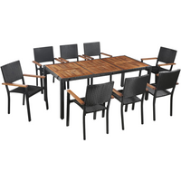 vidaXL 9 Piece Outdoor Dining Set Poly Rattan and Acacia Wood Black