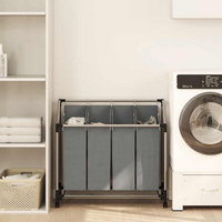 vidaXL Laundry Basket with Wheels 4 Compartments Grey