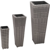 vidaXL Garden Raised Beds 3 pcs Poly Rattan Grey