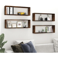 vidaXL Wall Cube Shelves 4 pcs Smoked Oak 80x15x26.5 cm Engineered Wood