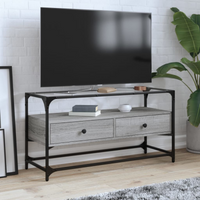 vidaXL TV Cabinet with Glass Top Grey Sonoma 98x35x51 cm Engineered Wood