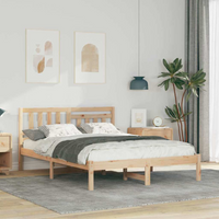 vidaXL Bed Frame with Headboard Brown 140 x 190 cm Solid Pine Wood