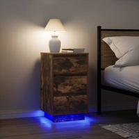vidaXL Bedside Cabinet with LED Lights Smoked Oak 38x34x65 cm