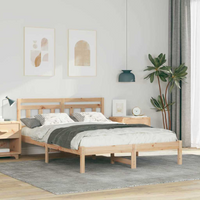 vidaXL Bed Frame Brown 135 x 190 cm Solid Pine Wood