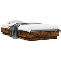 vidaXL Bed Frame without Mattress with LED Lights Smoked Oak 100x200 cm