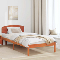 vidaXL Bed Frame with Headboard Wax Brown 100 x 200 cm Solid Pine Wood