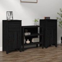 vidaXL Sideboards 2 pcs Black 40x35x80 cm Solid Wood Pine