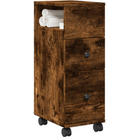 vidaXL Narrow Bathroom Cabinet with Wheels Smoked Oak Engineered Wood