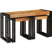 vidaXL Nesting Table 3 pcs Solid rough mango wood and a metal