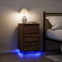 vidaXL Bedside Cabinet with LED Lights Brown Oak 38x34x65 cm