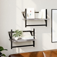 vidaXL Wall Shelves with Bars 2 pcs Grey Sonoma 40x25x30 cm