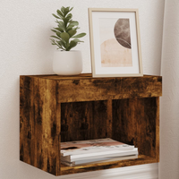 vidaXL Bedside Cabinets with LED Lights Wall-mounted 2 pcs Smoked Oak