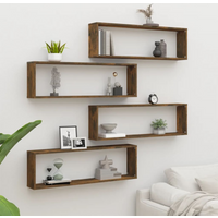 vidaXL Wall Cube Shelves 4 pcs Smoked Oak 100x15x30 cm Engineered Wood
