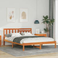 vidaXL Bed Frame with Headboard Wax brown 135 x 190 cm Solid pine wood